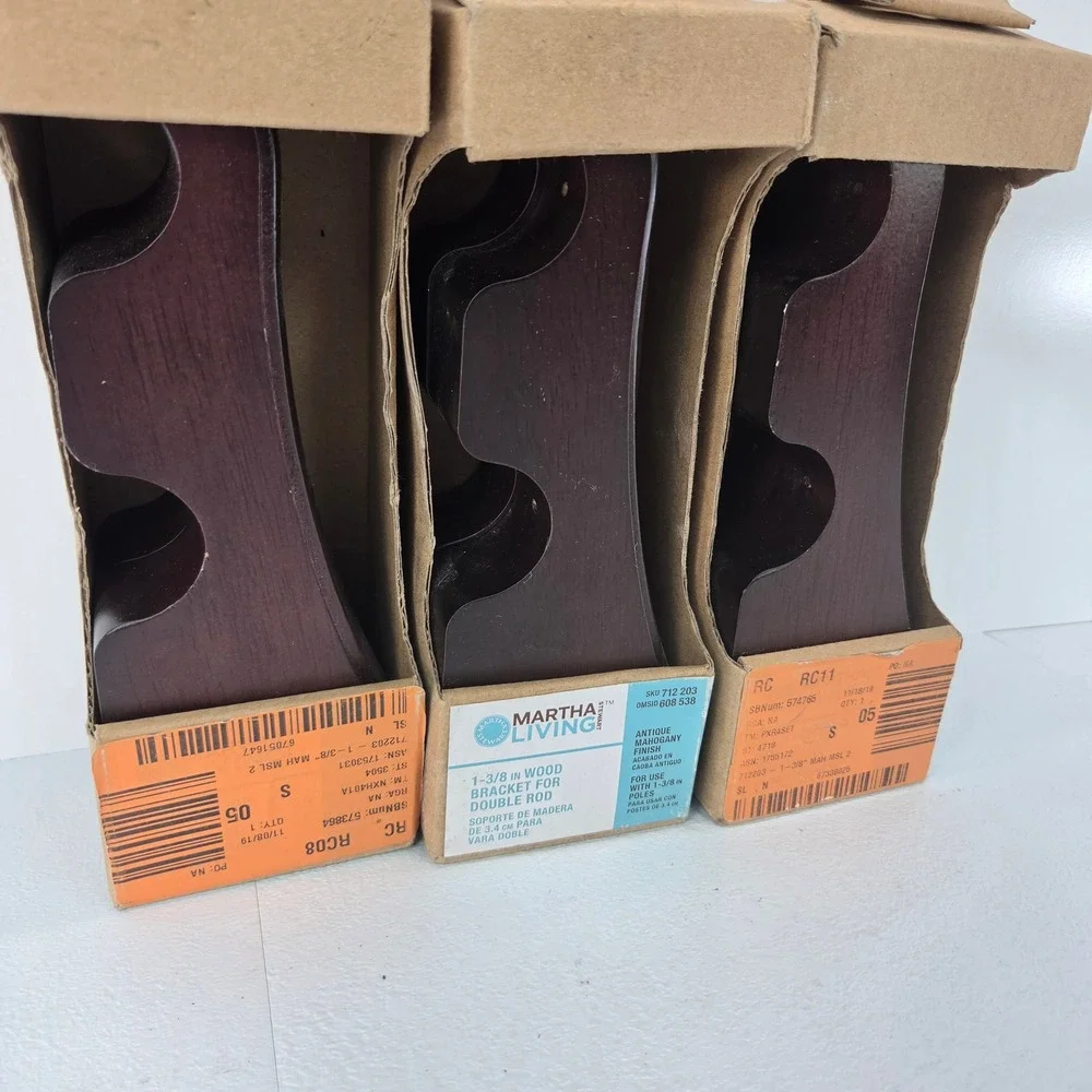 3 Pk Martha Stewart Living 1-3/8 in Wood Bracket for Double Rod Antique Mahogany
